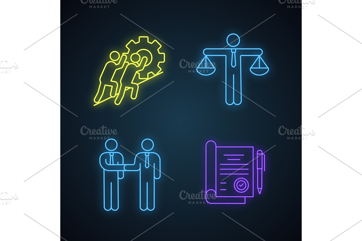 Business ethics neon light icons set in Icons - product preview 8