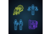 Business ethics neon light icons set