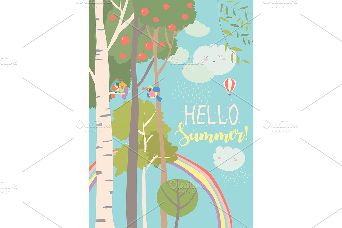 Different trees in summer forest in Illustrations - product preview 8