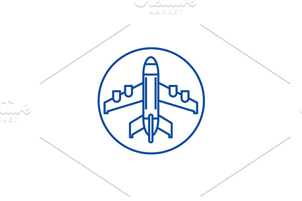 Plane landing line icon concept