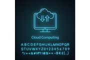 Cloud computing neon light icon