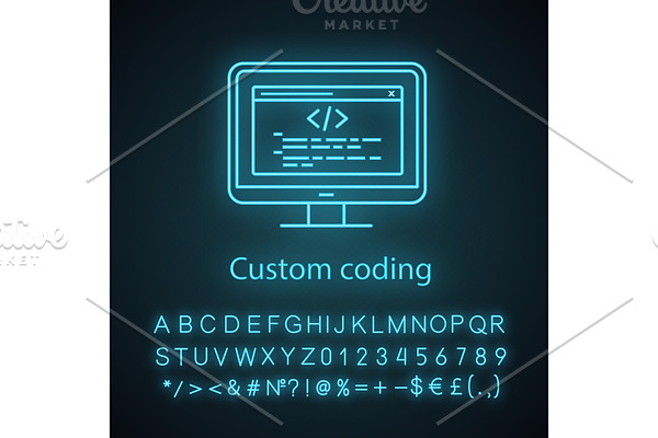 Custom coding neon light icon