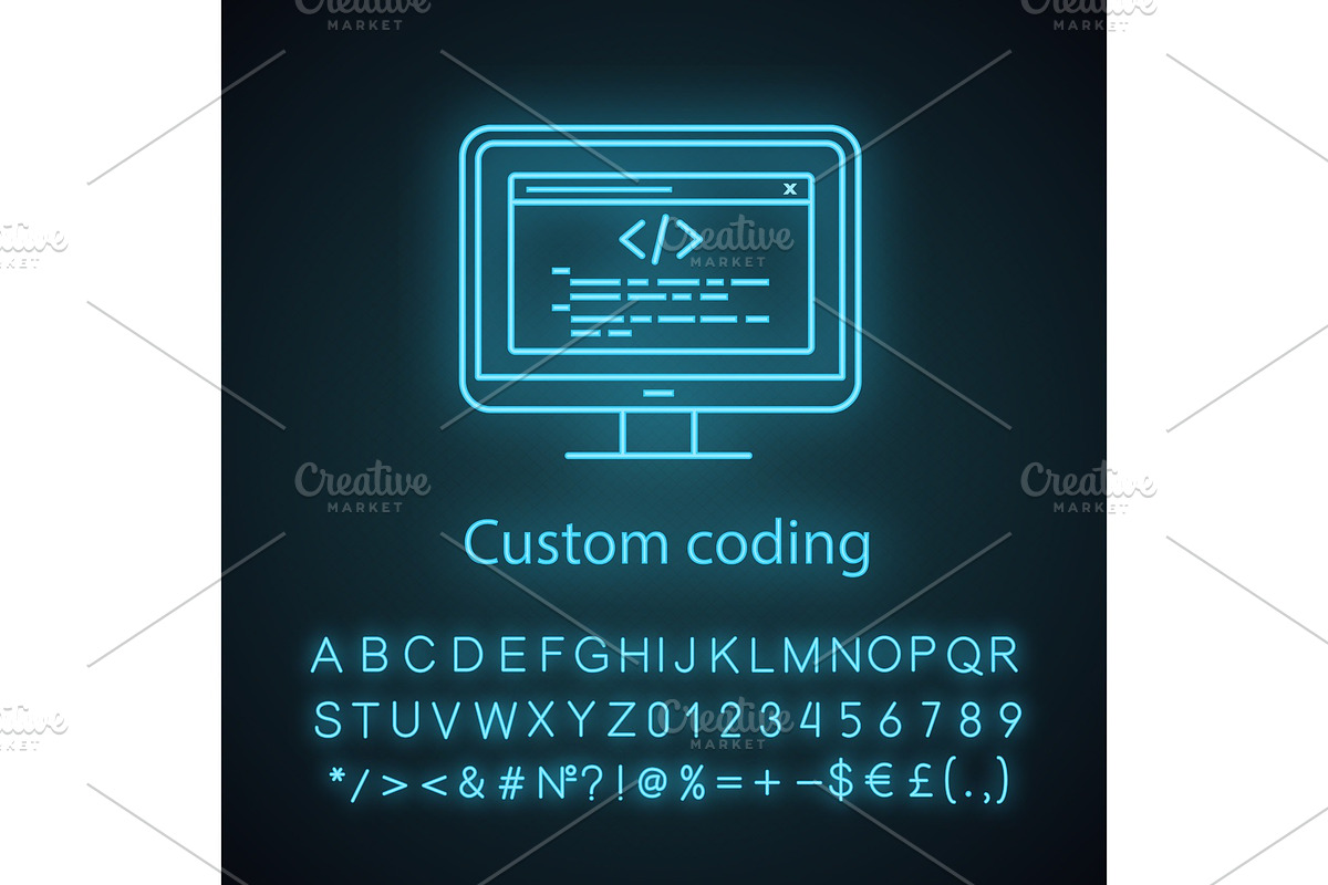 Custom coding neon light icon in Icons - product preview 8