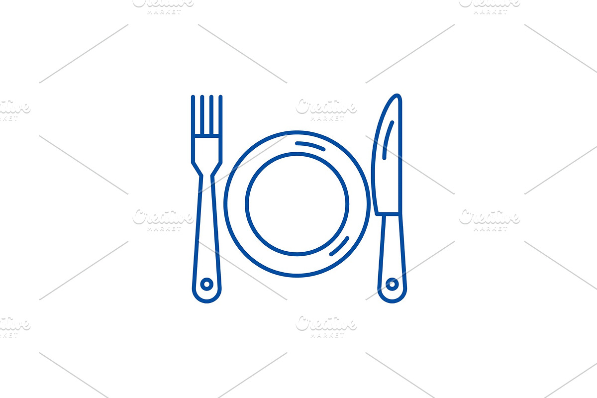 Plate, fork and knife line icon in Illustrations - product preview 8