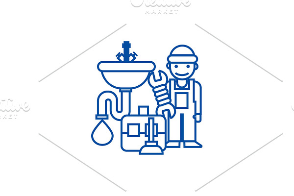 Plumber service,tools,sink line icon
