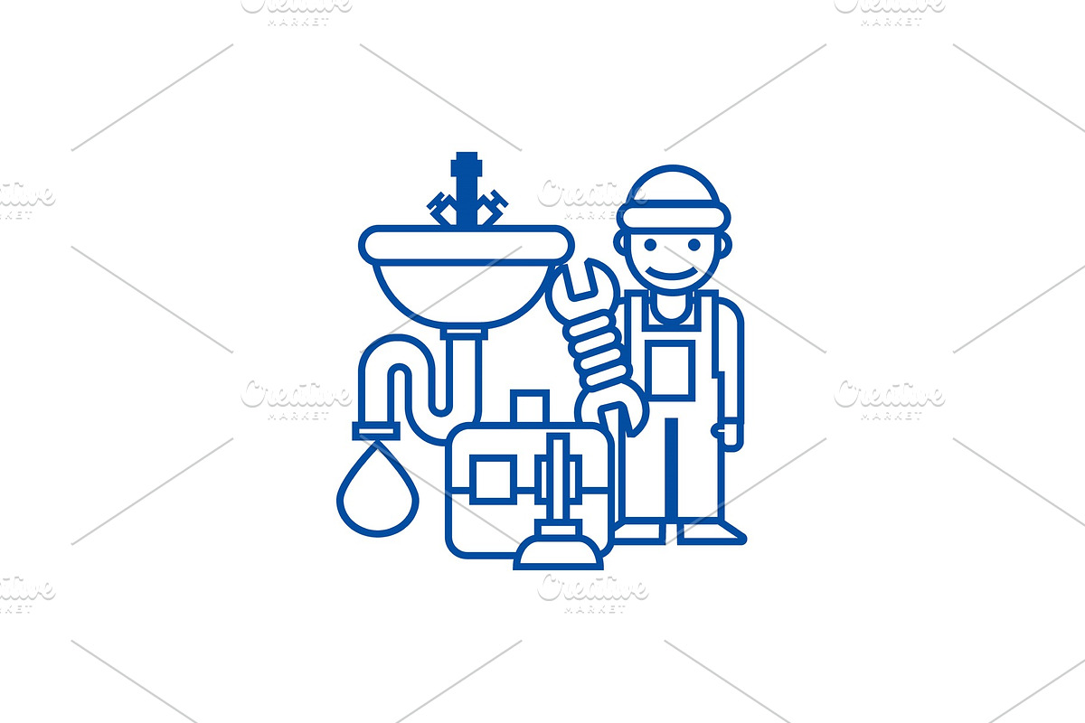 Plumber service,tools,sink line icon in Illustrations - product preview 8
