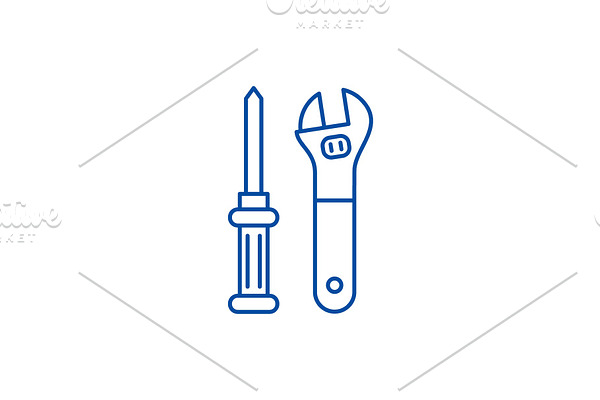 Plumbing tools line icon concept