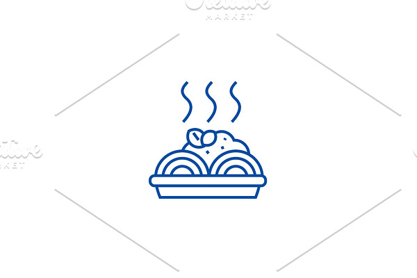 Porridge with meatballs line icon