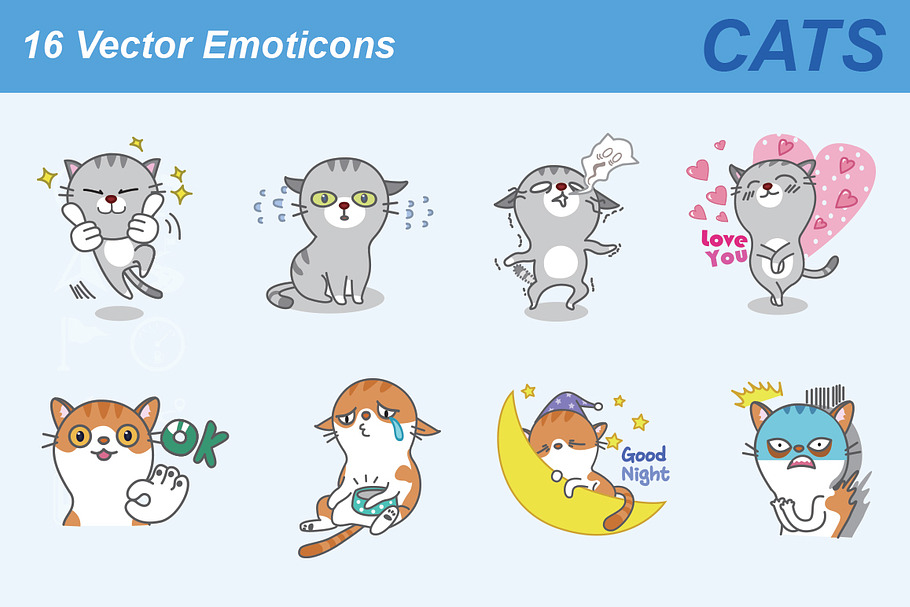 Cat Vector Emoticons in Cat Icons - product preview 8