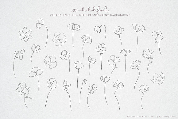 Modern One Line Floral Drawings in Illustrations - product preview 11