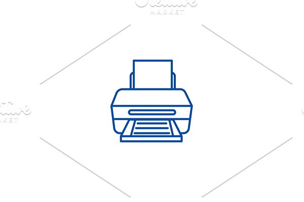 Printer with paper line icon concept