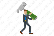 Business Man Holding Hammer Mascot