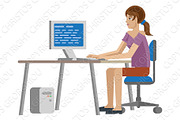 Woman Working at Desk In Business