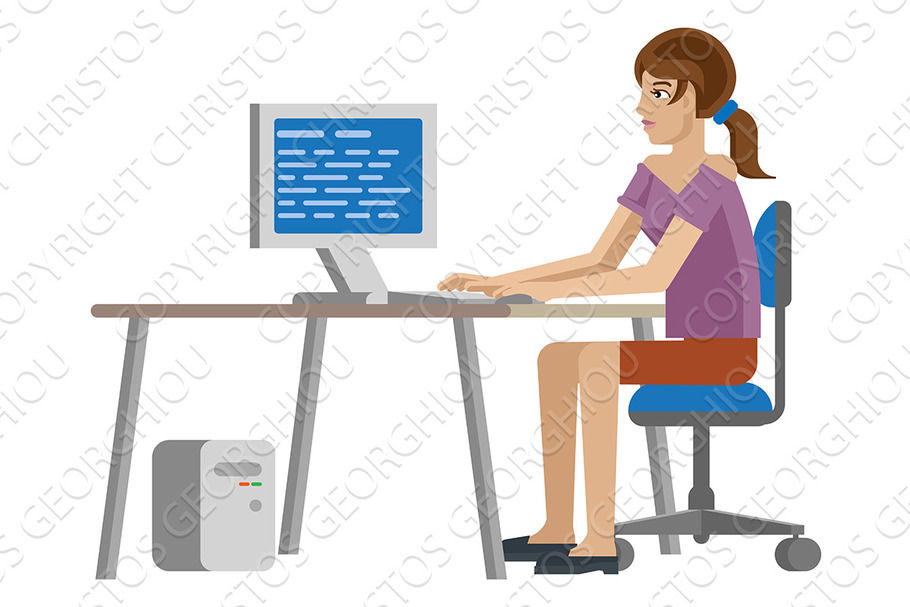 Woman Working at Desk In Business in Illustrations - product preview 8