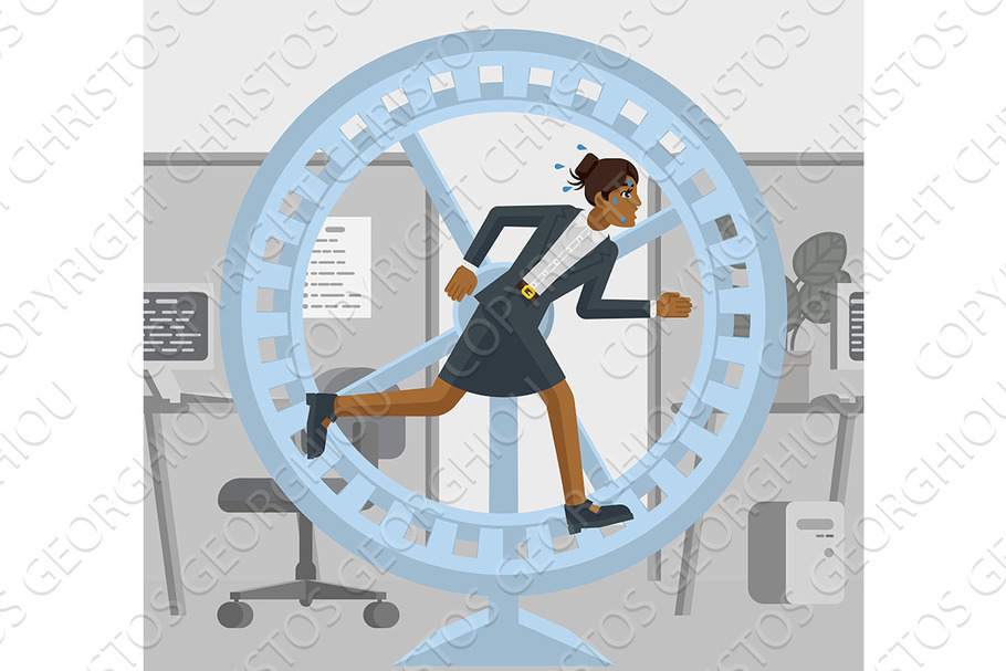 Business Woman Hamster Wheel Stress in Illustrations - product preview 8