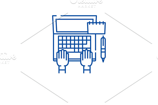 Programmer on laptop line icon