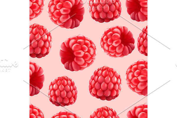 Raspberries seamless pattern. 3d