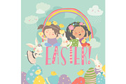 Cute little girls with Easter theme