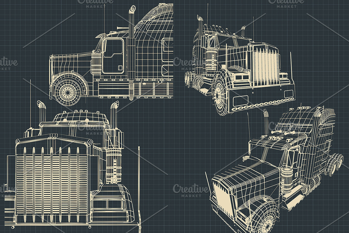 Stylized blueprints of a large truck in Illustrations - product preview 8