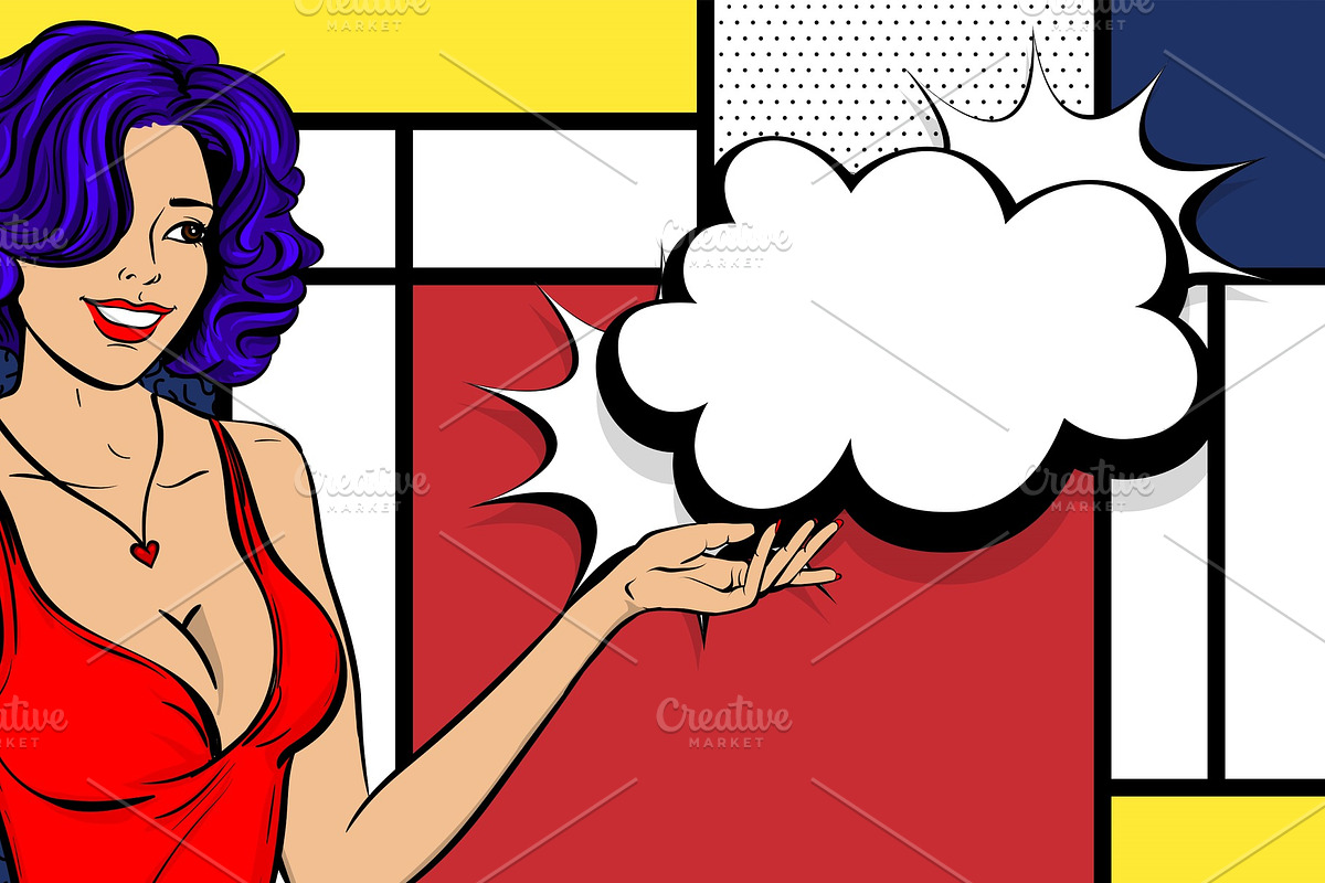 Pop art woman retro girl happy face in Illustrations - product preview 8