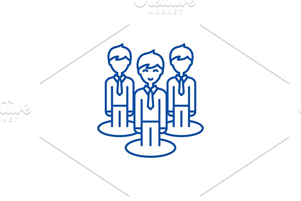 Remote office team line icon concept