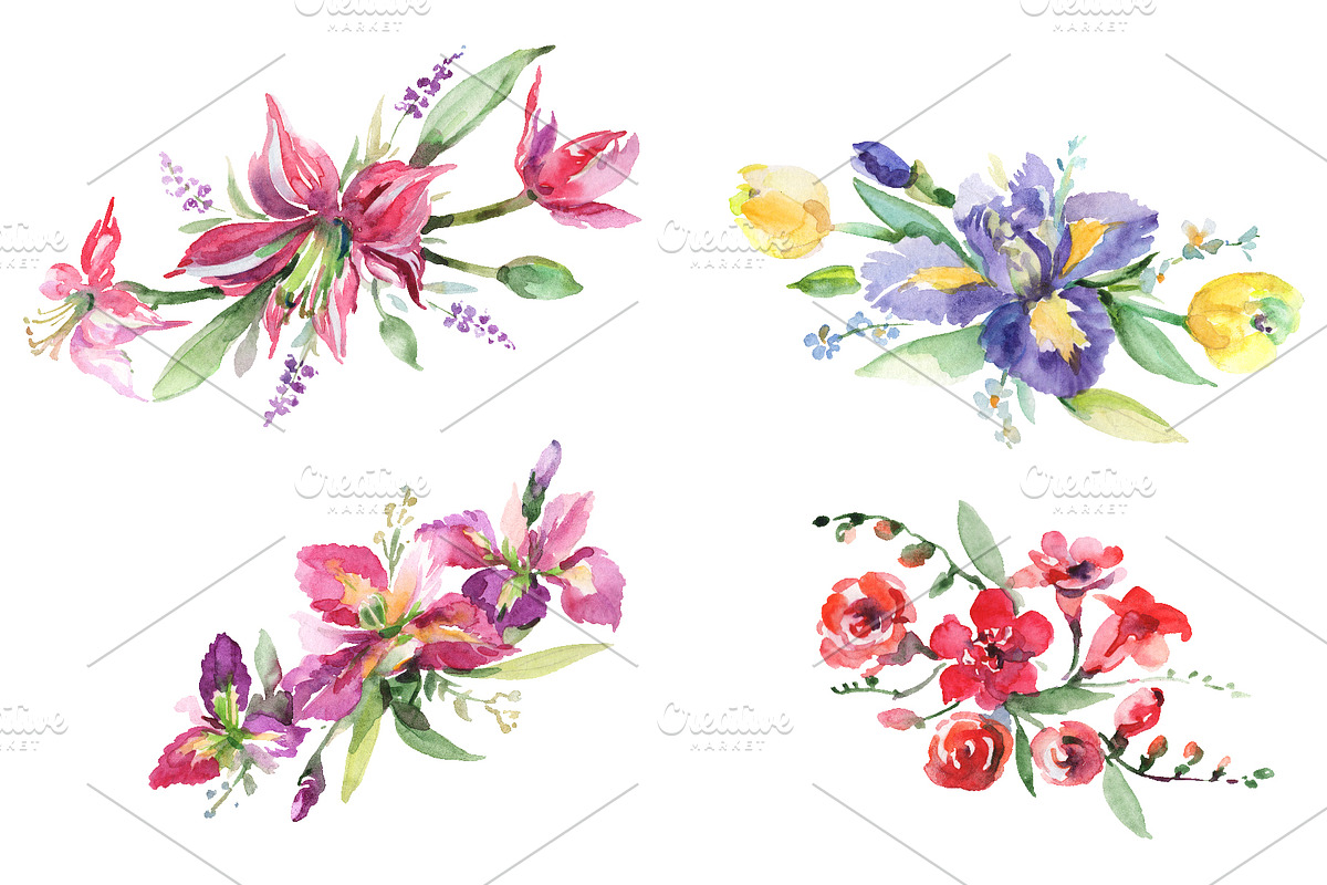 Bouquet Cutie Watercolor  png in Illustrations - product preview 8