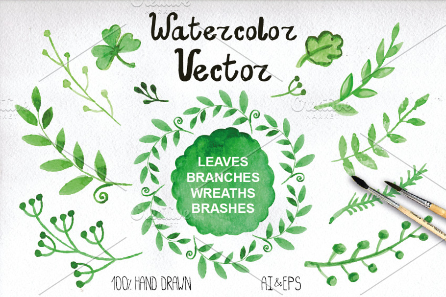 Watercolor green branches vector in Illustrations - product preview 8
