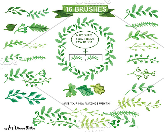 Watercolor green branches vector in Illustrations - product preview 2
