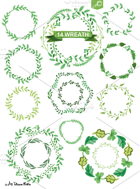Watercolor green branches vector in Illustrations - product preview 3