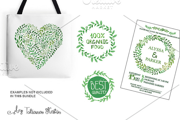 Watercolor green branches vector in Illustrations - product preview 4