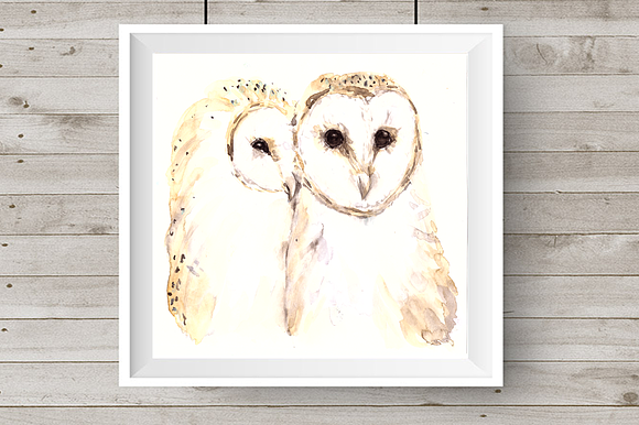 Watercolor Love Owls Illustration in Illustrations - product preview 1