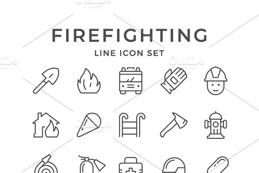 Set line icons of firefighting
