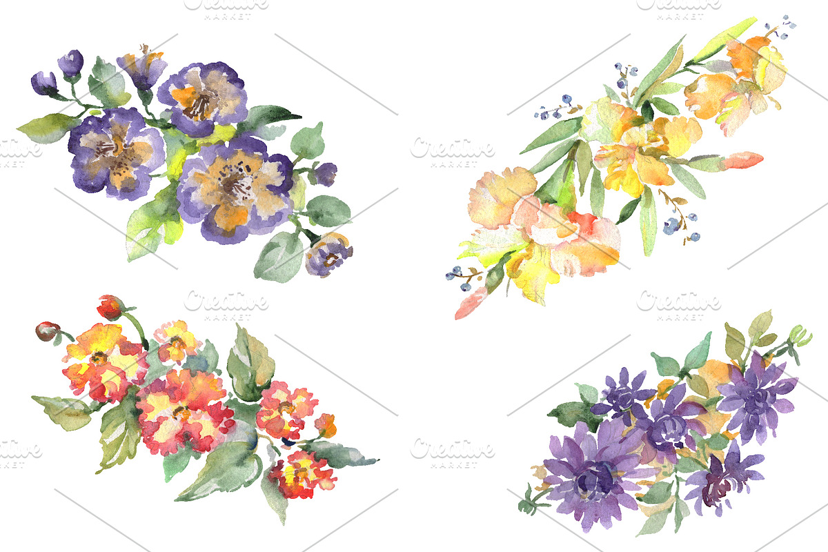 Bouquet Hoverla Watercolor png in Illustrations - product preview 8