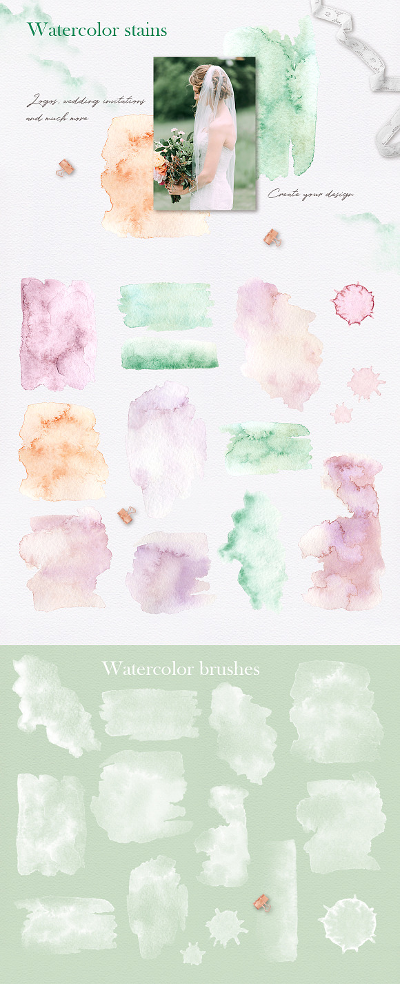 Mint and blush - watercolor clipart in Illustrations - product preview 3