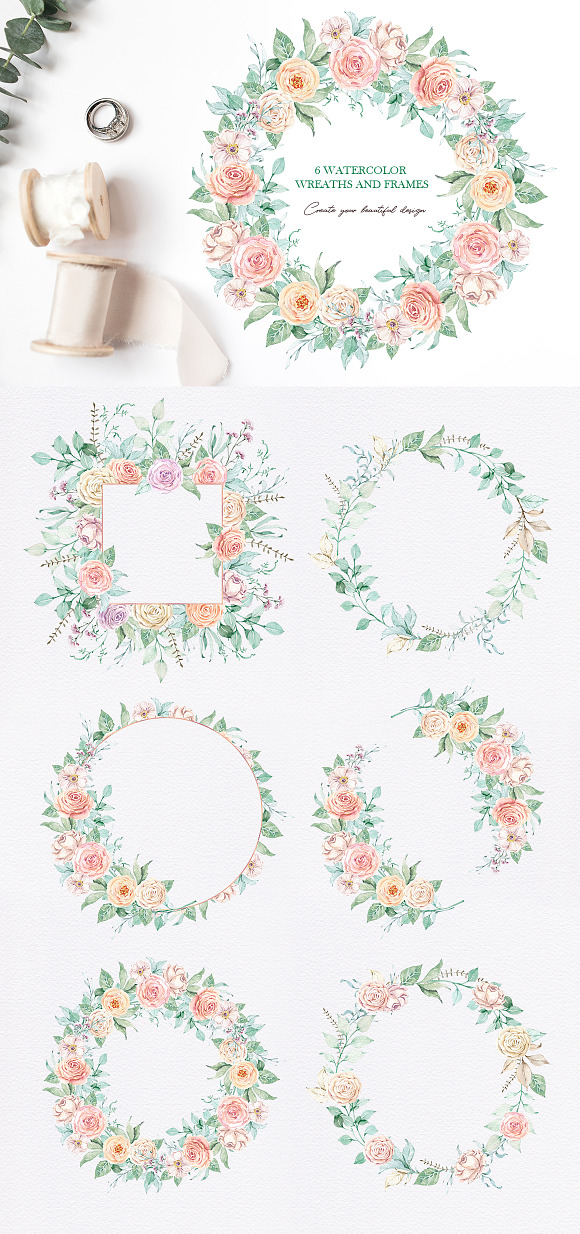Mint and blush - watercolor clipart in Illustrations - product preview 6