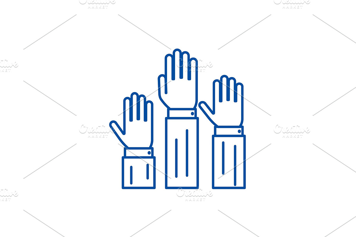 Rights,three hands up line icon in Illustrations - product preview 8