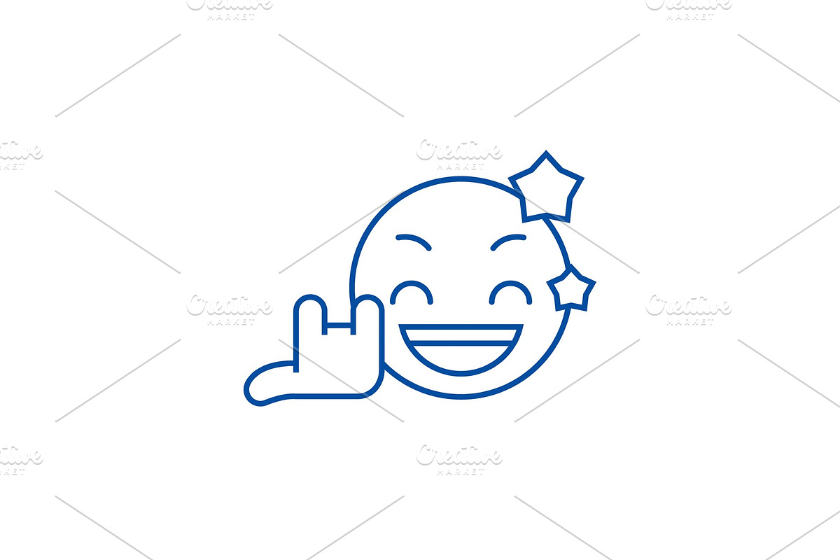 Rock star emoji line icon concept in Illustrations - product preview 8