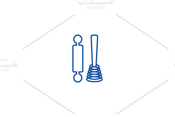 Roller and whisk line icon concept