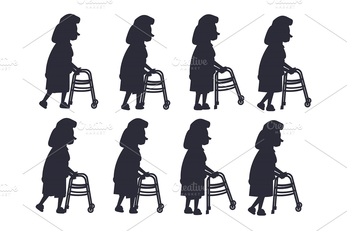 Elderly Woman with Walking Frame in Illustrations - product preview 8