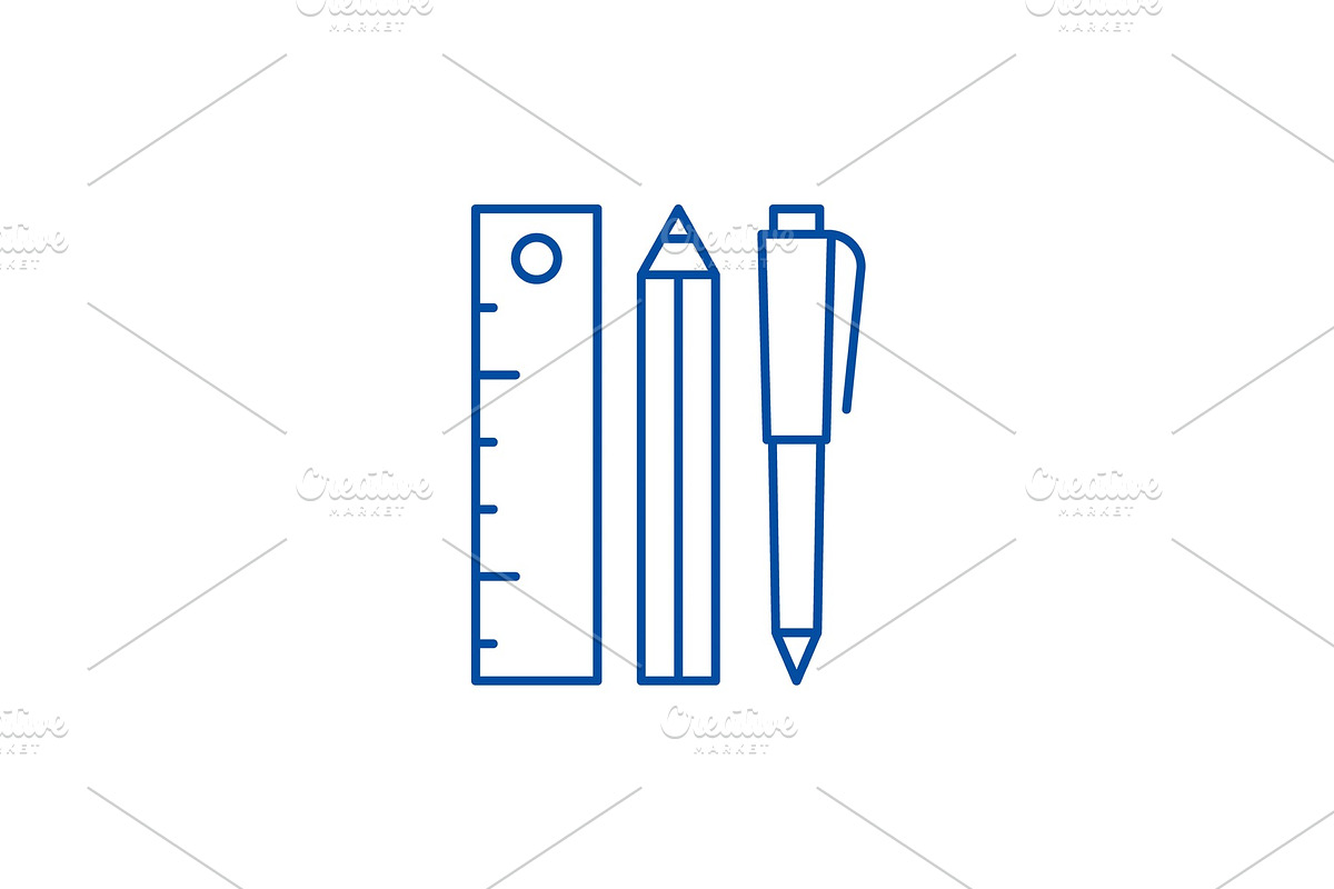Ruler, pencil and pen line icon in Illustrations - product preview 8