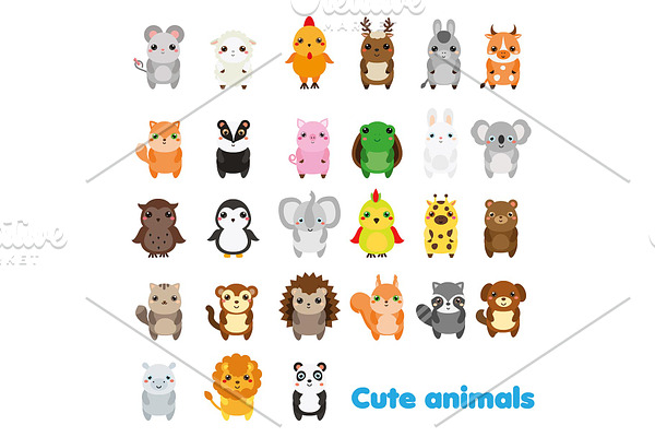 Cute animals. Icons Big set