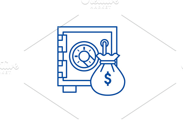 Safe bank with money bag line icon