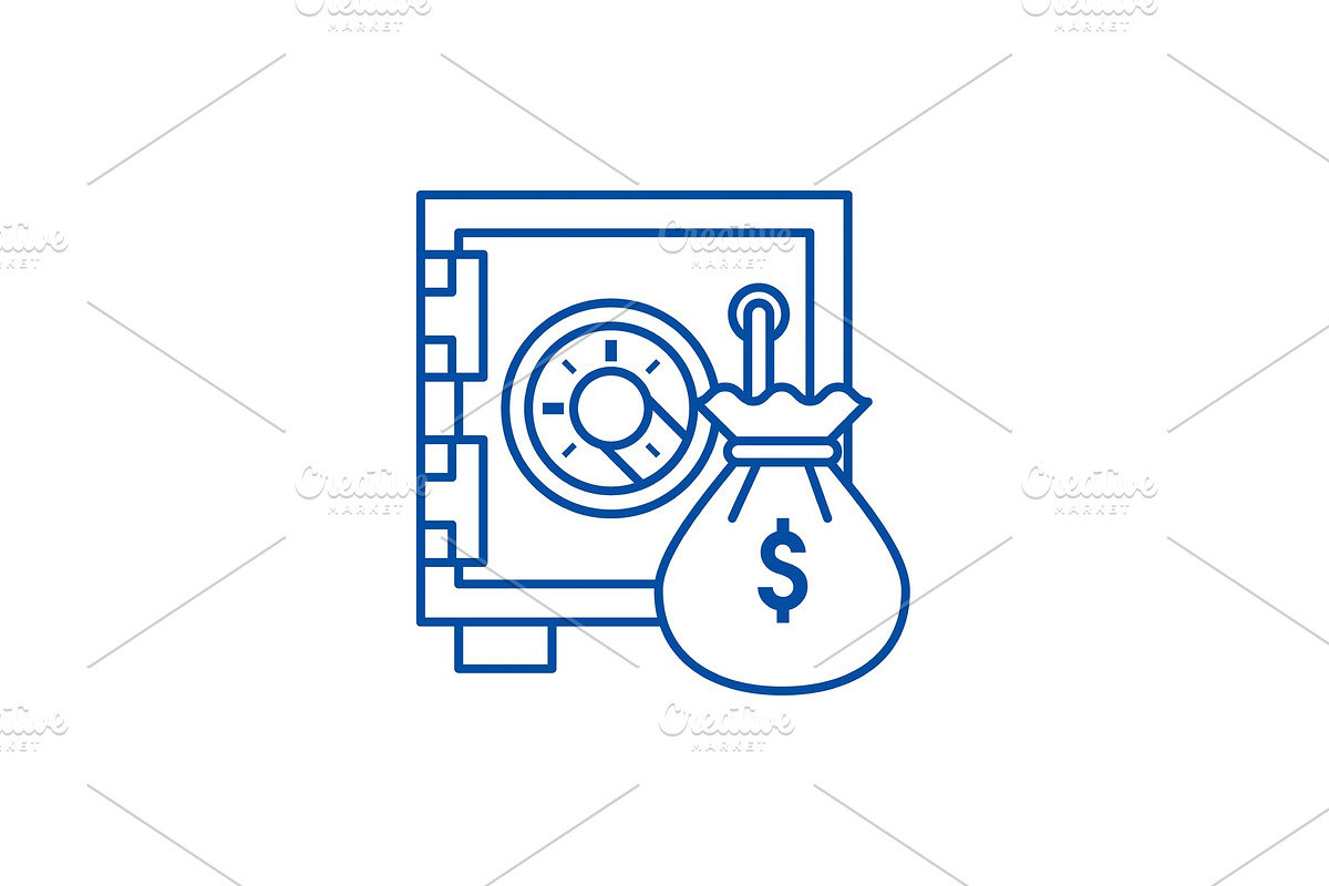 Safe bank with money bag line icon in Illustrations - product preview 8