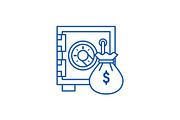 Safe bank with money bag line icon