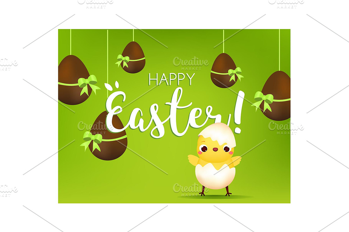 Happy Easter banner. Cute chicken in Graphics - product preview 8