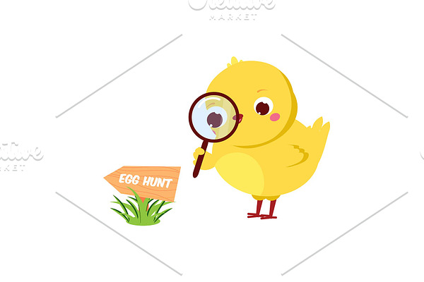 Cute chicken go to Easter egg hunt