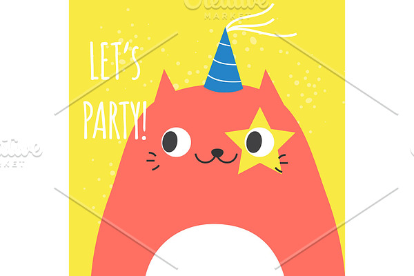 Doodle funny cat in party hat