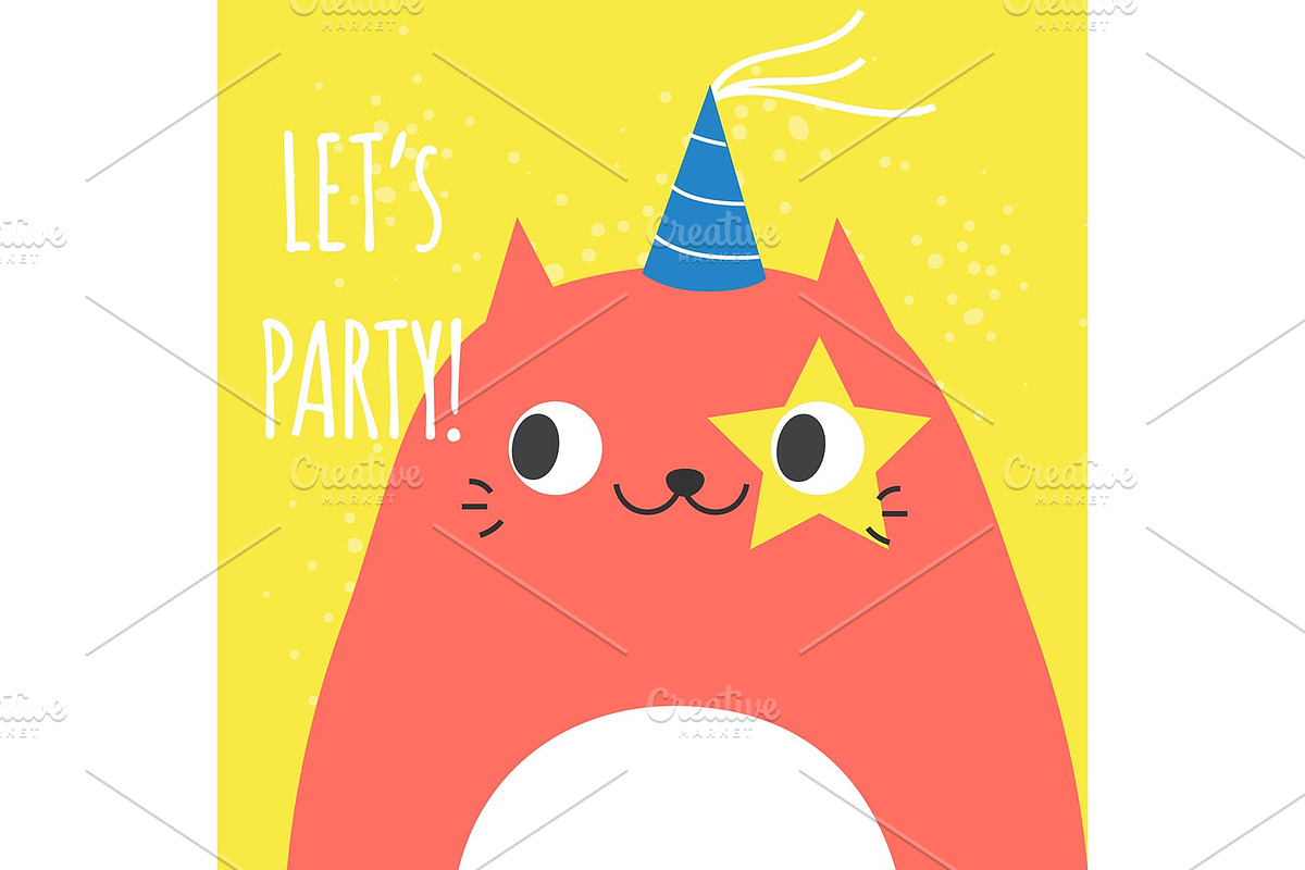 Doodle funny cat in party hat in Graphics - product preview 8