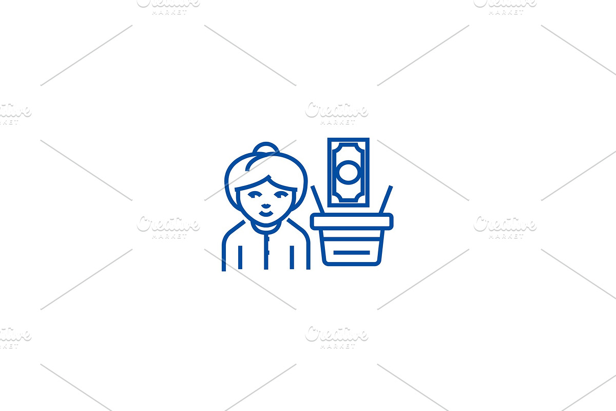 Salary,woman with cart money line in Illustrations - product preview 8