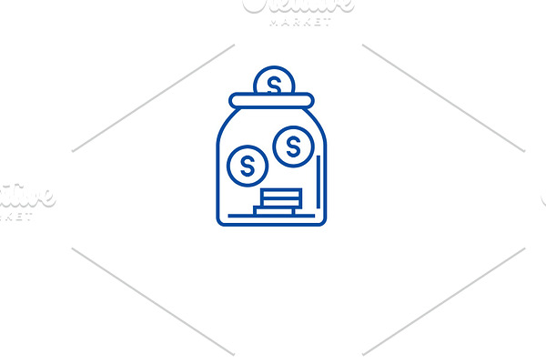 Saving money jar line icon concept